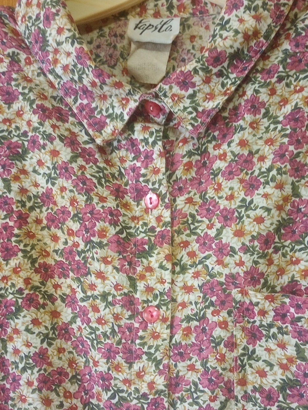 Tap & Co. Floral Cotton & Polyester Shirt w/ Collar, Sz 22. Purple Green Tan Red